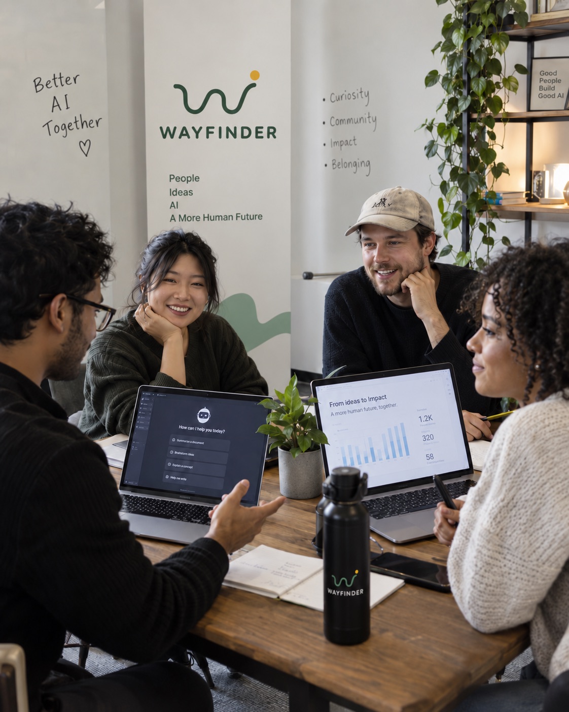 Illustrative scene of a diverse team discussing an AI and community project